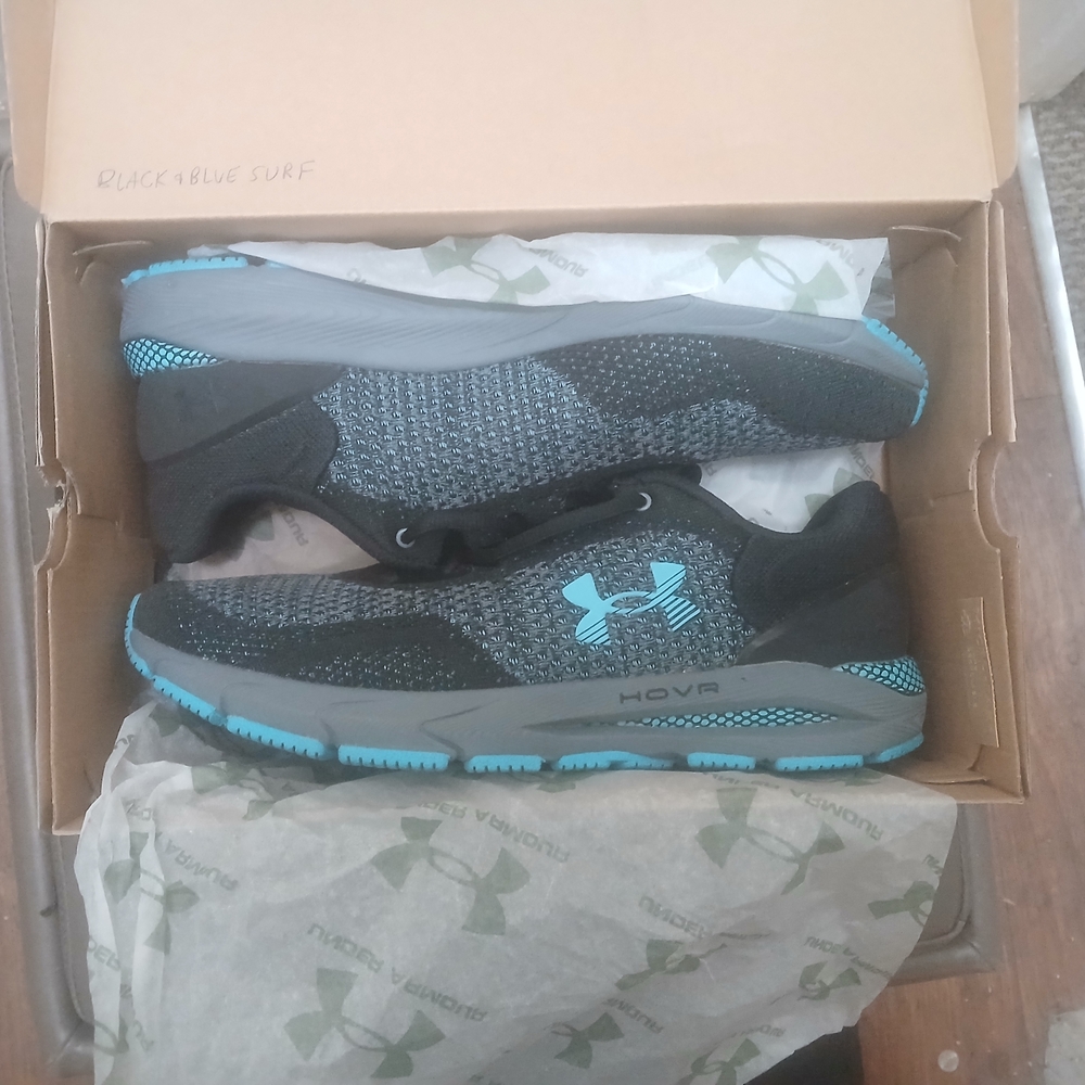 Under Armour Kids Black and Teal Knit HOVR Sneakers